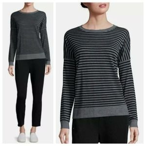 Eileen Fisher Black Ash Striped Merino Wool Box Top Sweater